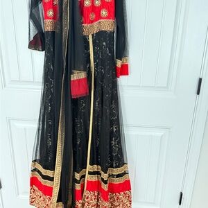 Elegant Black and Red Embroidered Dress